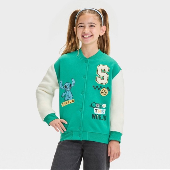 Disney’s LILO & STITCH Kids Teal and White Varsity Jacket NWT - Picture 1 of 5